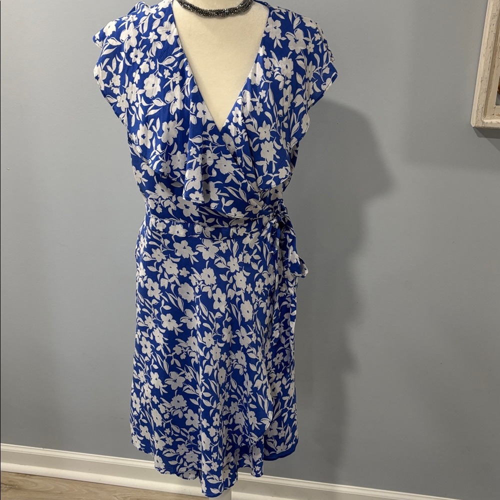 Draper James Floral Midi Dress in Blue and White